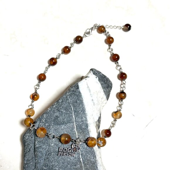 Genuine Earthy Carnelian Agate Short Necklace, Gemstone & Dog Person Paw Print - Picture 4 of 15